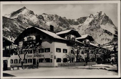 1934 Garmisch-Partenkirchen, Gasthof Kainzenfranz, Bergmassiv,Photo-Verlag Untergrainau