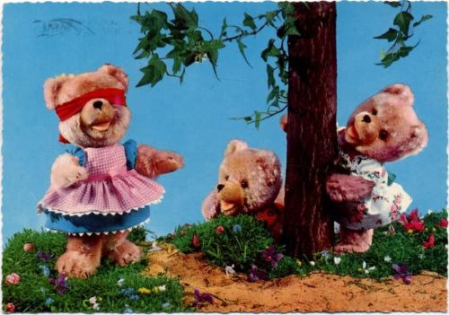 1970 Teddybären, Augenverbunden, hinter Baum verstecken,Krüger