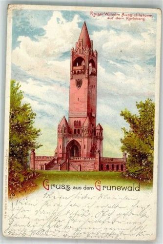 Grunewald 1900 Lithographie Kaiser Wilhelm-Aussichtsturm Karlsberg