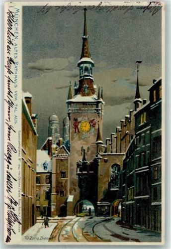 W8000 München Zieher, Ottmar Künstlerkarte Nr. 1043 - Altes Rathaus Diemer, Z. 1900 Lithographie / Künstlerkarte