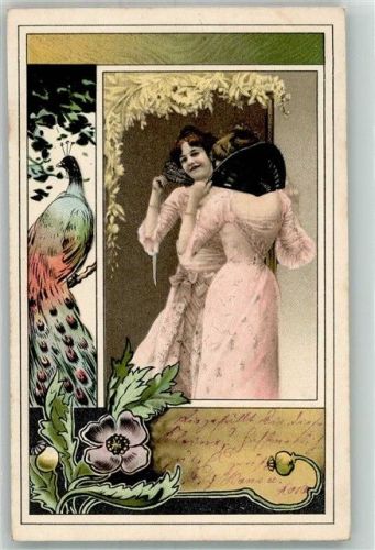 1902 Serie Blumenfrau Frauenschönheit Pfau