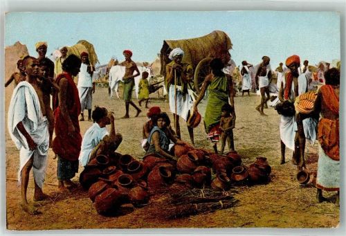 Marktszene Tracht Töpfe Krüge Ostindien