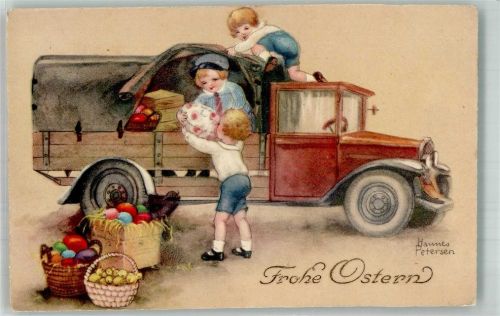 Ostern Lastwagen Kinder HWB Alabaster Serie 4861 Petersen, Hannes 1934 Künstlerkarte