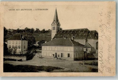 Arzviller 1912 Kirche Bahnpost Strassburg Avicourt Zug 331