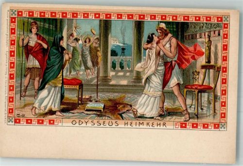 Odysseus Heimkehr Römer Mythologie 1900 Lithographie / Mondschein