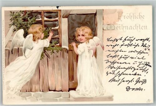 1900 Serie 1078 Weihnachten Engel bringen ein Tannenbaum sign. M.S.M. Adelskorrespondenz