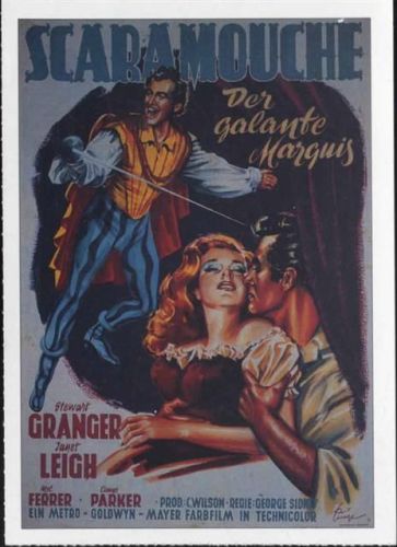 Scaramouche - Der galante Marquis, Florett, rückseitig Informationen über Film und Darsteller, Druck nach Filmplakat AKU2 Filmverlag um 1995