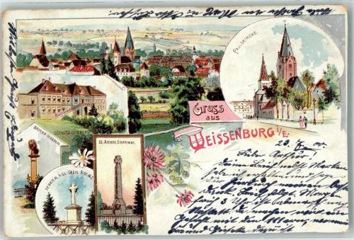 Wissembourg 1900 Paulskirche Schloss Geisberg Denkmal Kgl. Gren. Rgt. Nr 7 Bayern Denkmal III. Armee Denkmal Lithographie beschnitten