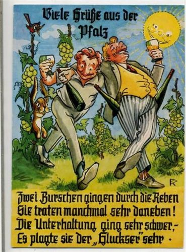 2 betrunkene Männer, Wein, Spruch. Humor AK.,Cramers Kunstanstalt AKU2 Humor um 1985