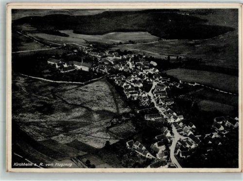 Kirchheim 1933 Fliegeraufnahme des Ortes mit dem Kloster Original aufmontierte Verlagsmusterkarte