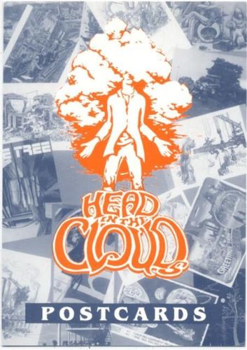 Reklame für die Postkartenserie Head in the clouds, Postkarten mit Themen aus Fantasy und Musik, von Uwe Janssen, Oldenburg,Head in the coluds cards AKU1 Werbung um 1993