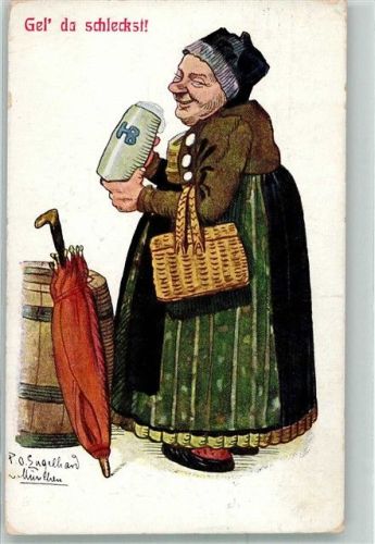 München 1909 Alte Frau in Tracht mit HB-Masskrug HSM Nr. 834 Maschinenstempel