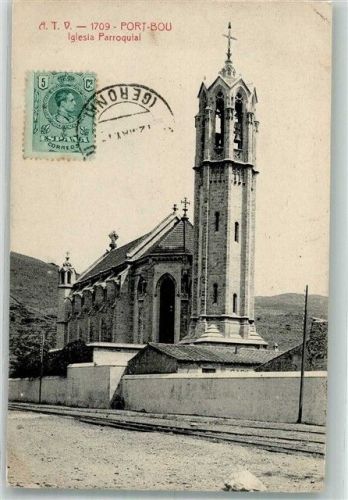 Portbou 1910 Kirche Parroquai Marke bildseitig