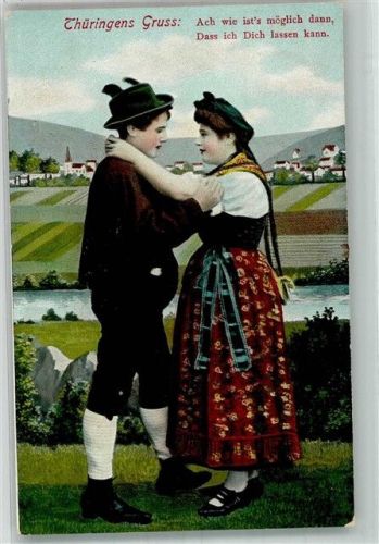 1909 Junges Paar in landestypischer Tracht Poesie / Liebe