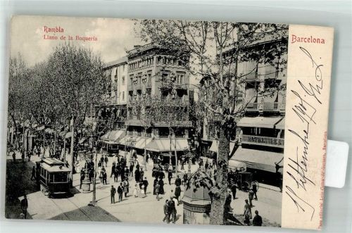 Barcelona 1909 Rambla Straßenbahn Geschäft
