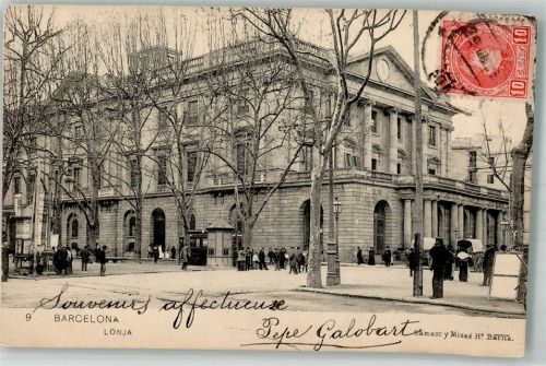 Barcelona 1908 Straßenbahn Lonja Marke Bildseitig