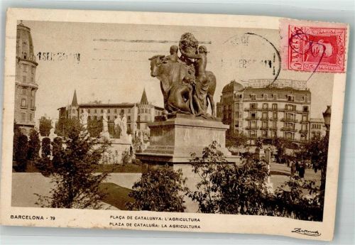 Barcelona Denkmal Placa de Cataluna Marke bildseitig