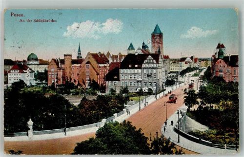Posen 1915 An der Schlossbrücke Straßenbahn