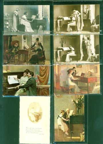 Klavier spielen Lot mit 9 AK, ca. 1911-1922: überwiegend gute Erhaltung, größtenteils gelaufen