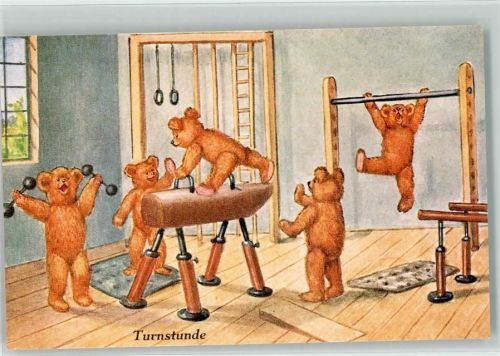 Teddybären vermenschlicht / Teddyschule / Turnstunde