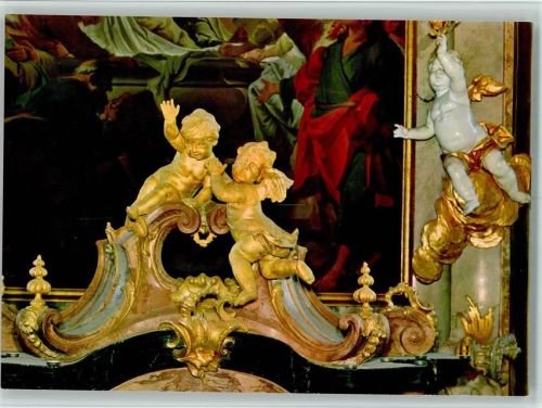 Amorbach Abteikirche Tabernakelbekrönung und Ausschnitt des Hochaltarbildes