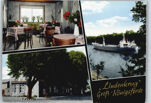 Großkönigsförde Fluss Schiff Gasthof Lindenkrug