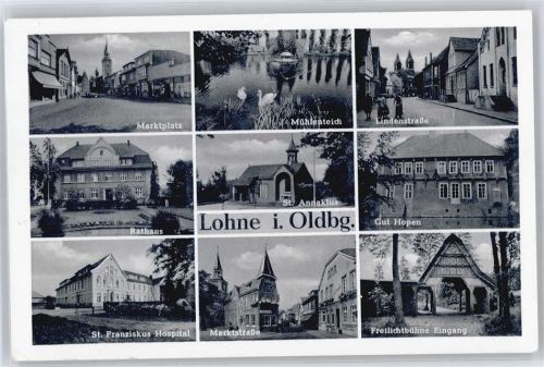 Lohne Rathaus, Marktplatz, Kirche, Lindenstraße, Gut Hopen, Krankenhaus