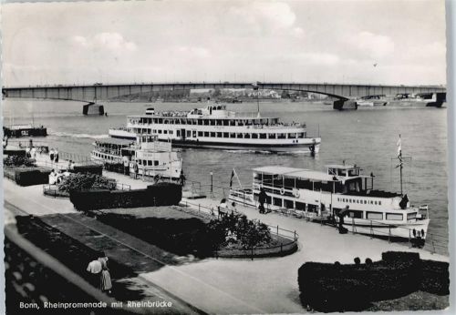Bonn Schiff Siebengebirge, Rhein Promenade mit Rheinbrücke