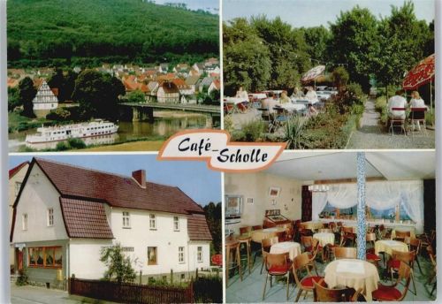 Gieselwerder Cafe Scholle Fluss Schiff