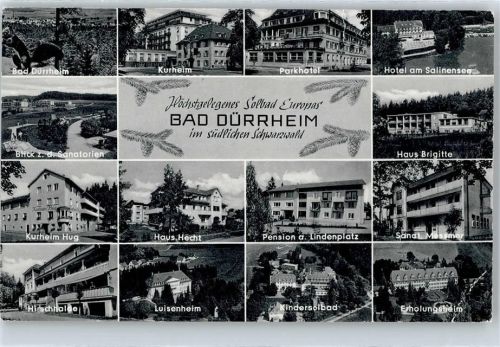 Bad Dürrheim Teilansichten, Kurheim Hug, Hirschallee, Luisenheim, Haus Hecht, Kindersolbad, Erhholungsheim, Sanatorium, Haus Brigitte, Parkhotel