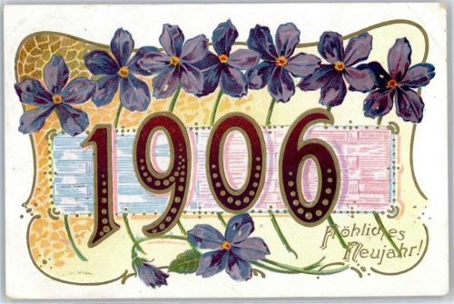 1906 , Veilchen , Neujahr , Prägedruck