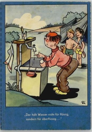 1956 Ferienpostkarte Camping Künstler sign Ri