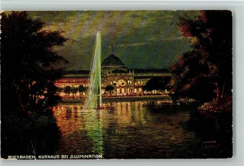 Wiesbaden Primus-Postkarte No.2000 Kurhaus bei Illumination sign.