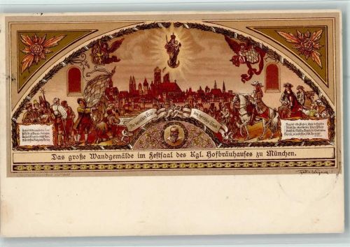 München 1900 Große Wandgemälde im Festsaal des Kgl. Hofbräuhauses