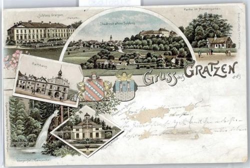 Schloss Gratzen, Rathaus, Wasserfall, Herrengarten