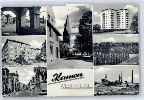59174 W4708 Kamen , Westf Gebrauchsspuren Marktplatz, Der schiefe Turm, Hochhaus Lessingstraße, Edelkirchenhof, Zeche Monopol, Bahnhofstraße, Krankenhaus