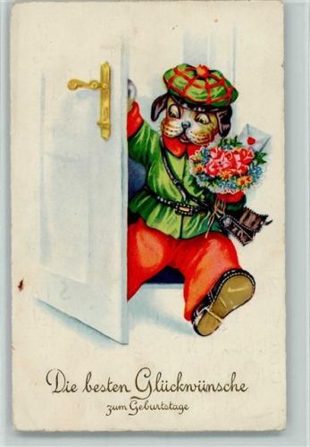 Hund mit Blumenstrauss Geburtstagswünsche