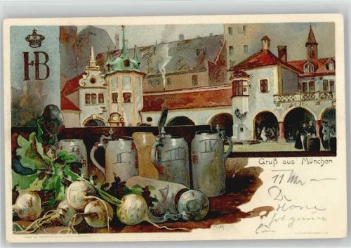 München 1898 Künstler sign Kley Velten Verlag Litho AK Hofbräuhaus Bier