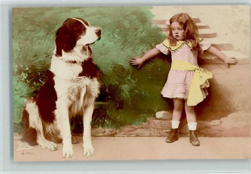 1909 Fotoverlag AL Serie 1174-1 handcoloriert - Mädchen mit einem großen Hund