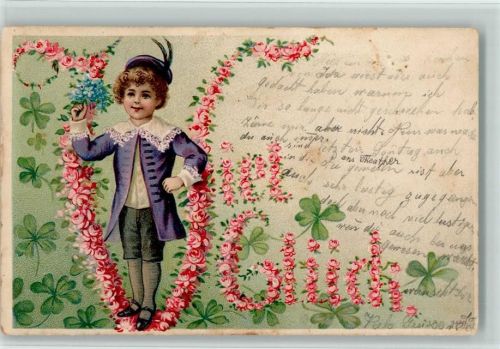 1907 Viel Glück - Buchstaben aus Rosenblüten AK