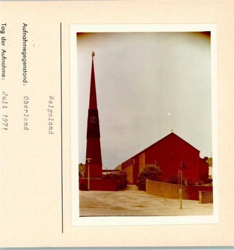 Helgoland Kirche Oberland Foto montiert auf Karton