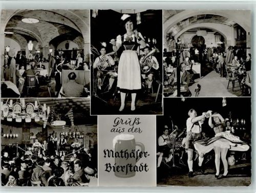 München Mathäser-Bierstadt Innenaufnahmen Musikkapelle Frau in Tracht Tänzer