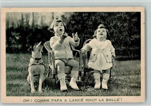 1929 Oh, der Ball kommt - Hund und Kleinkinder AK