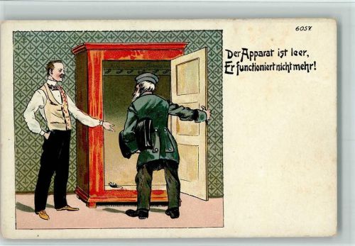 Der Apparat ist leer - tote Maus im Schrank 1906 AK