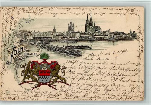 Köln Stadt 1899 Blick von Deutz Wappen