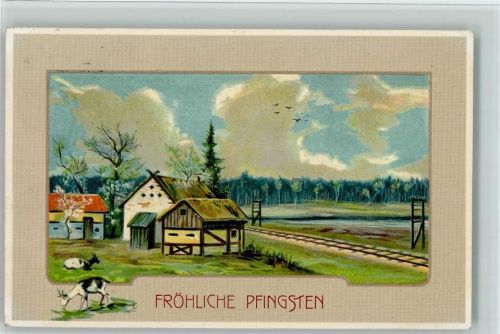 1910 Passepartout - Bauernhof mit Ziegen AK