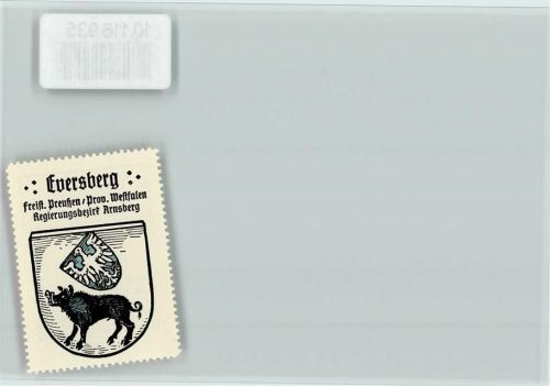 Eversberg Vignette Weißer Adler auf blauem Hintergrund kleines Wappen Wildschwein Wappen