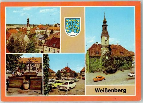 Weißenberg Rückseite mit Abschürfungen bzw Kleberesten Rathaus Marktbrunnen Aug. Bebel Platz