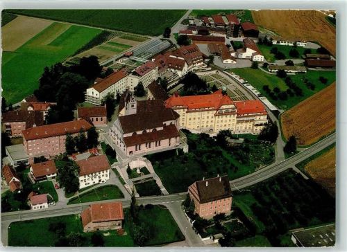 Bad Waldsee Fliegeraufnahme Kloster Reute Rückseite mit Abschürfungen bzw Kleberesten