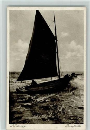 26548 W2982 Norderney Kupfertiefdruck Bewegte See Segelboot